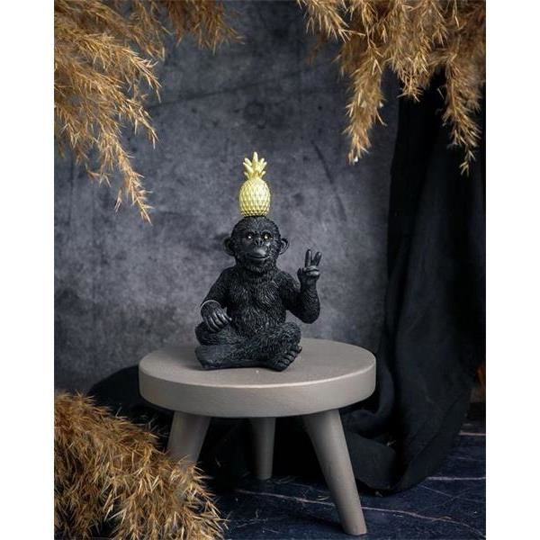 Статуэтка "Обезъяна с ананасом", полимер. Цвет черный/золотой, 7x6xh13см, Cosy & Trendy, изображение 5